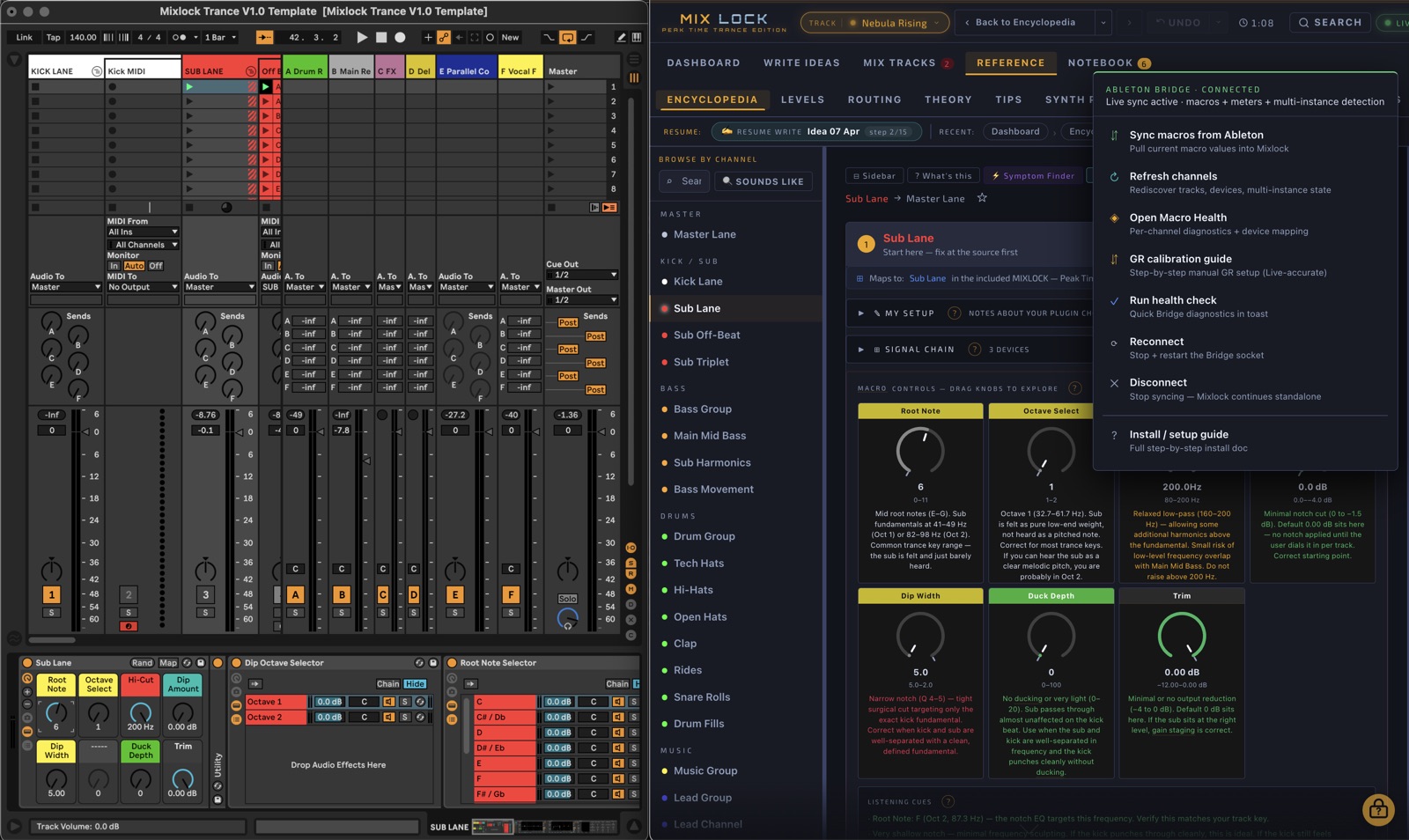 Mix Lock connected to Ableton Live