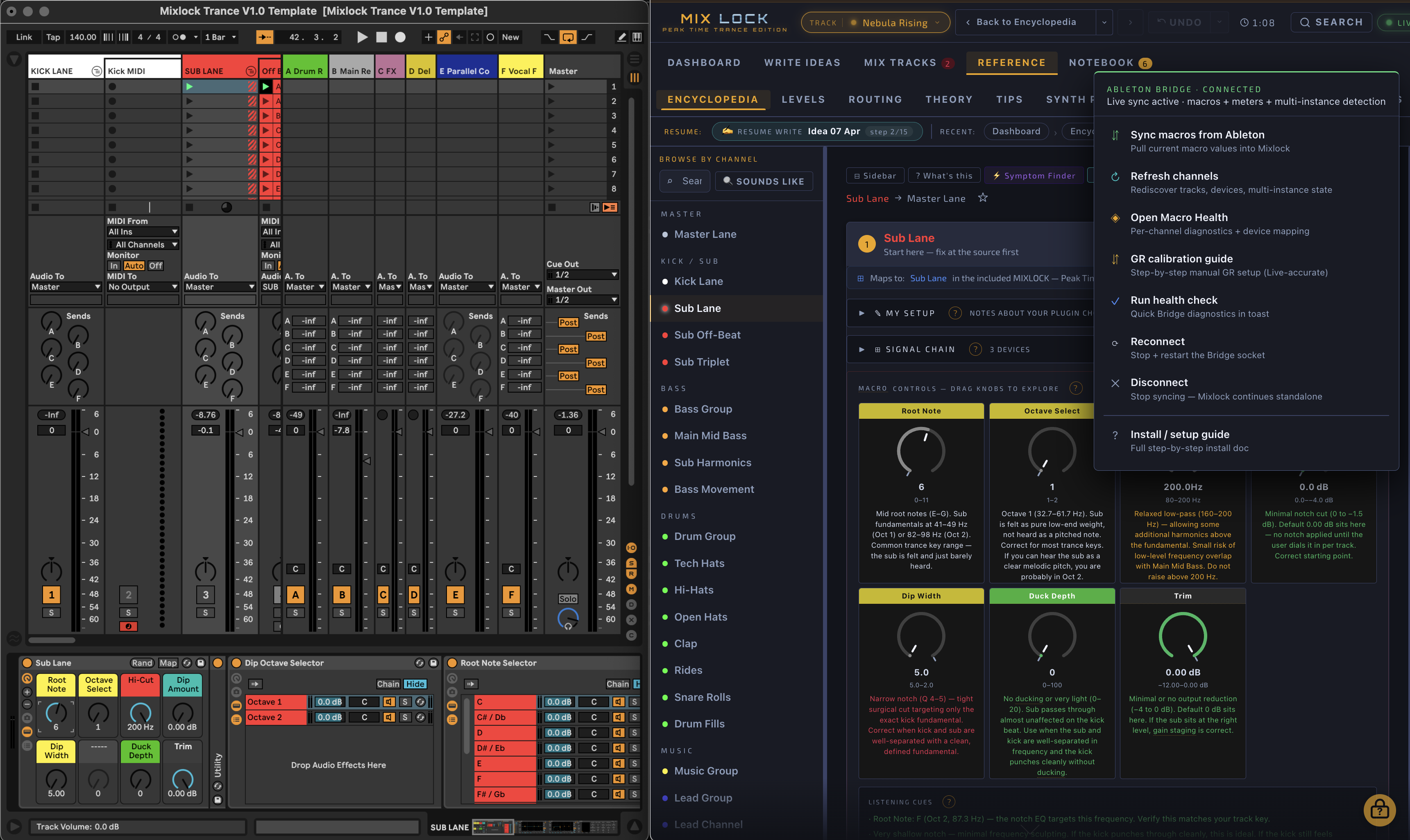 Mix Lock connected to Ableton Live