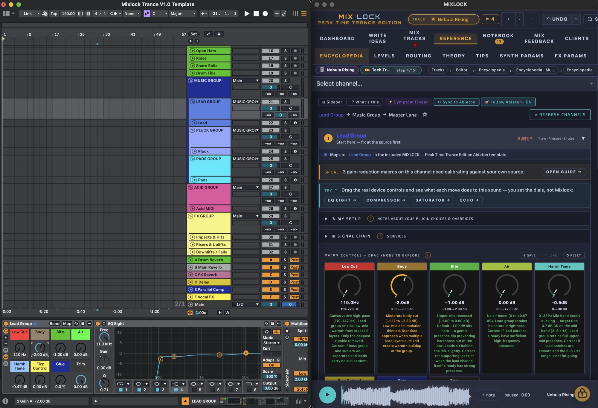 Mix Lock — Encyclopedia view with Ableton Bridge connected